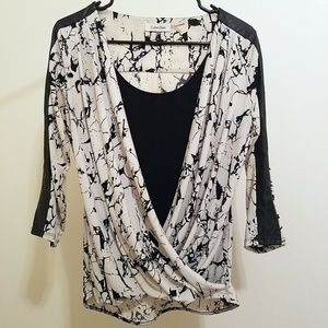 Calvin Klein Blouse with Faux Leather Trim Size S